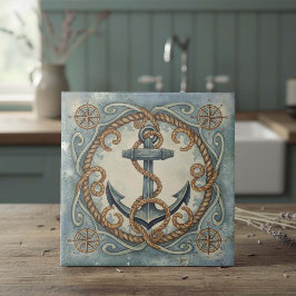 Azulejo Watercolor Anchor, Rope & Compass Rose ID1203