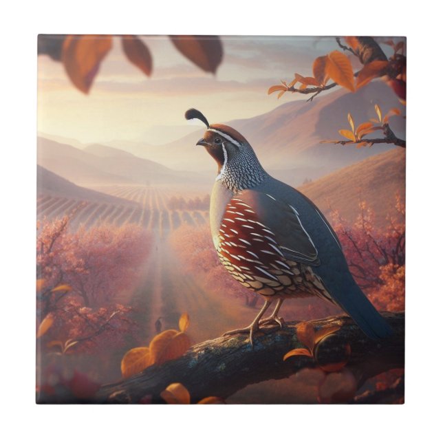 Azulejo Watercolor California Quail Bird Nature Art (Frente)