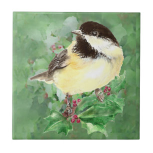Azulejo Watercolor Chickadee Bird Willife Art