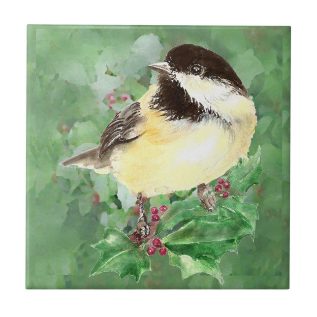 Azulejo Watercolor Chickadee Bird Willife Art (Frente)