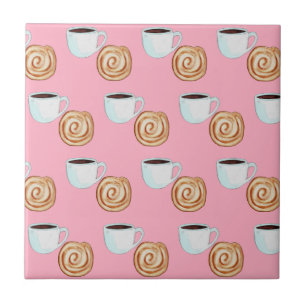 Azulejo Watercolor Cinnamon Bun Pastry Coffee