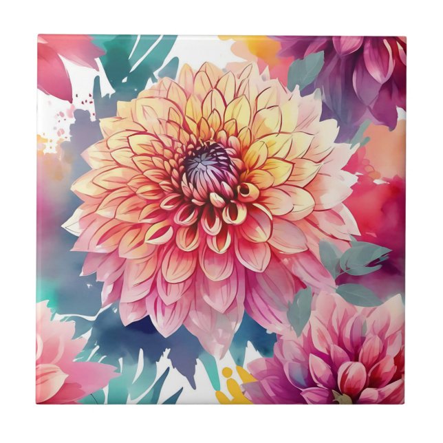 Azulejo Watercolor Dahlia Summer (Frente)