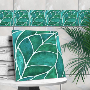 Azulejo Watercolor de hoja de esmeralda