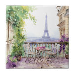 Azulejo Watercolor Eiffel Tower Paris French Cafe<br><div class="desc">Watercolor Eiffel Tower Paris French Cafe Decorative Tiles features a watercolor french cafe seating area with Paris and the Eiffel Tower in the background. Created by Evco Studio www.zazzle.com/store/evcostudio</div>