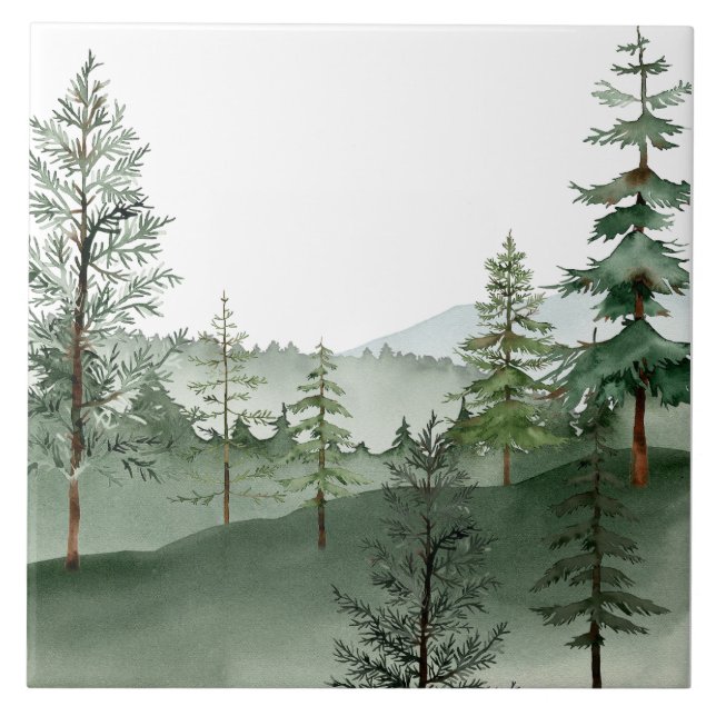 Azulejo Watercolor Forest Tree Ceramic Tile (Frente)