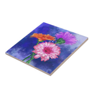 Azulejo Watercolor Gerberas Ceramic Tile