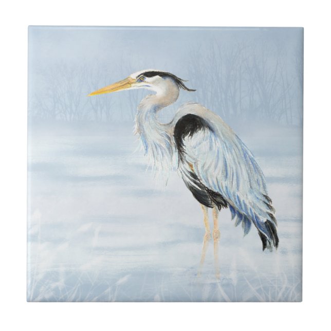 Azulejo Watercolor Gran Azul Heron Bird Wildlife Art (Frente)