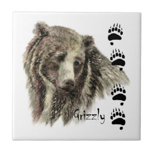 Azulejo Watercolor Grizzly Bear Wildlife Nature Art