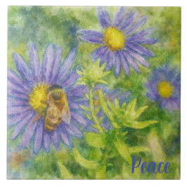 Azulejo Watercolor Honeybee on Flowers