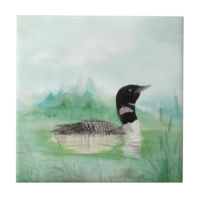 Azulejo Watercolor Loon Wildlife Nature Bird art (Frente)