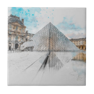Azulejo Watercolor Louvre París Cerámica Tile Decoración D
