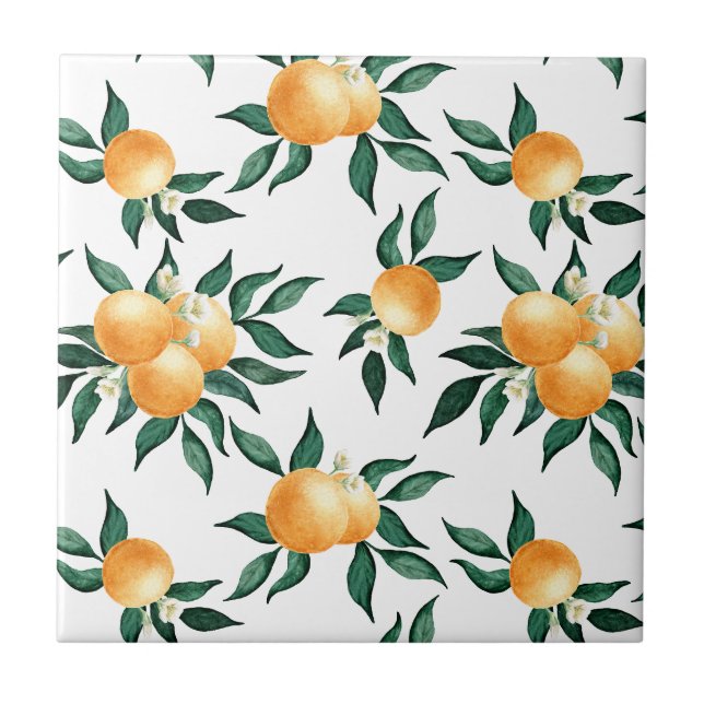 Azulejo Watercolor Orange Citrus Sunny Botanical (Frente)