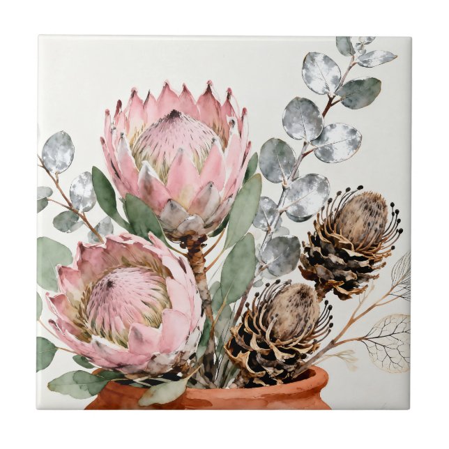 Azulejo Watercolor Protea Eucalyptus Arrangement (Frente)
