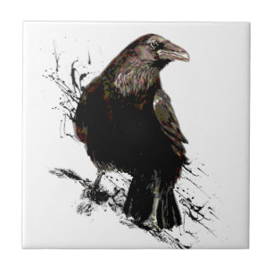 Azulejo Watercolor Raven Bird Animal Art