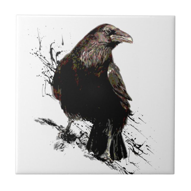 Azulejo Watercolor Raven Bird Animal Art (Frente)