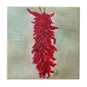 Azulejo Watercolor Rojo Chile Ristra Nuevo México