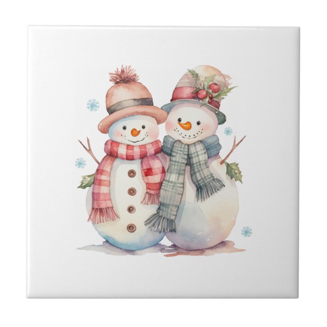 Azulejo Watercolor Snowman (Frente)