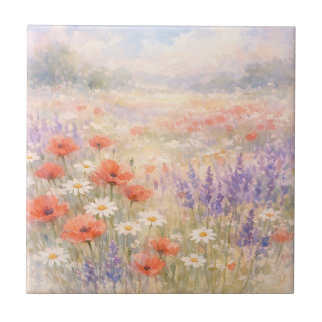 Azulejo Watercolor Wildflower Meadow Scene (Frente)