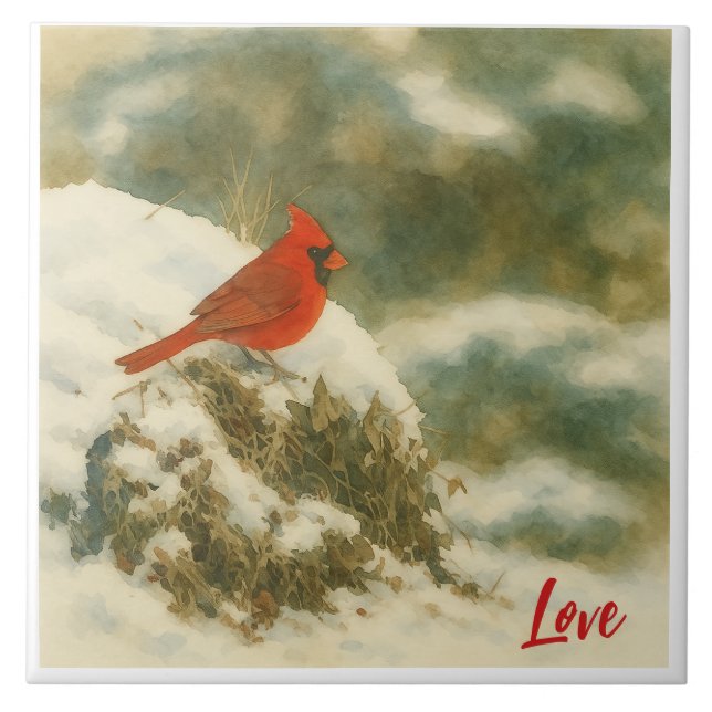 Azulejo Watercolor Winter Cardinal (Frente)