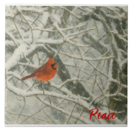 Azulejo Watercolor Winter Cardinal Ceramic Tile