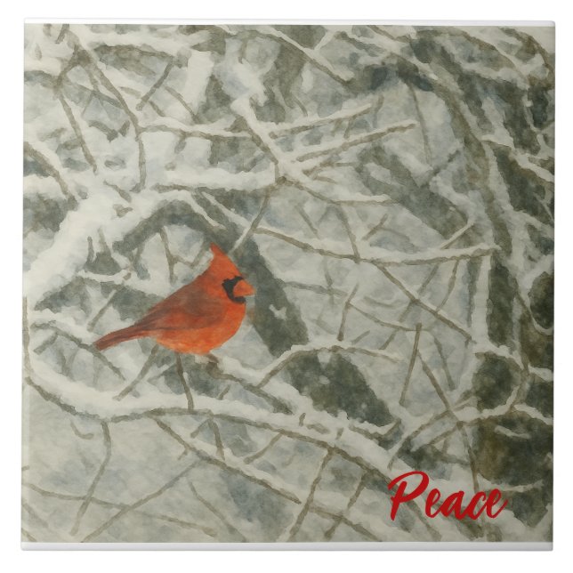 Azulejo Watercolor Winter Cardinal Ceramic Tile (Frente)