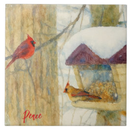 Azulejo Watercolor Winter Cardinals