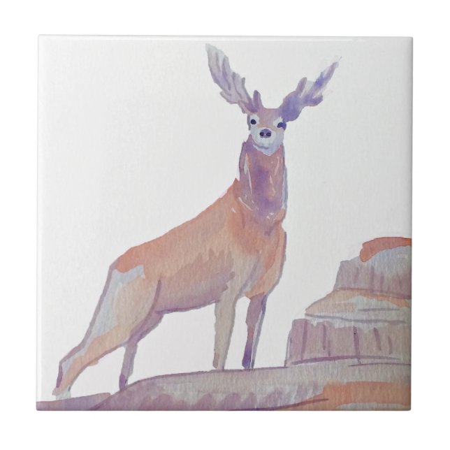 Azulejo Watercolor Woodland Red Deer (Frente)