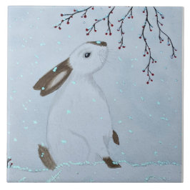 Azulejo Watercolour Winter Bunny Rabbit