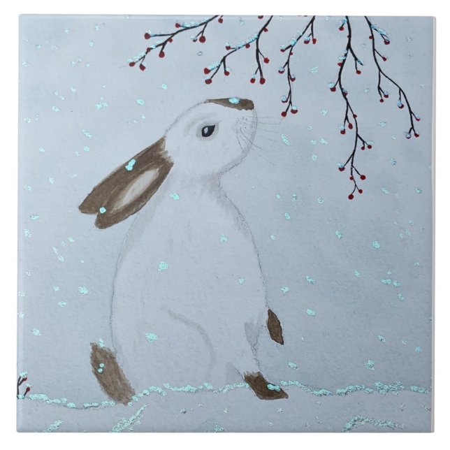 Azulejo Watercolour Winter Bunny Rabbit (Frente)