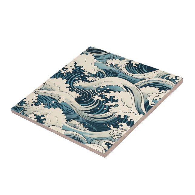 Azulejo Wave Elegance: Hokusai-Inspired japanese art (Lado)