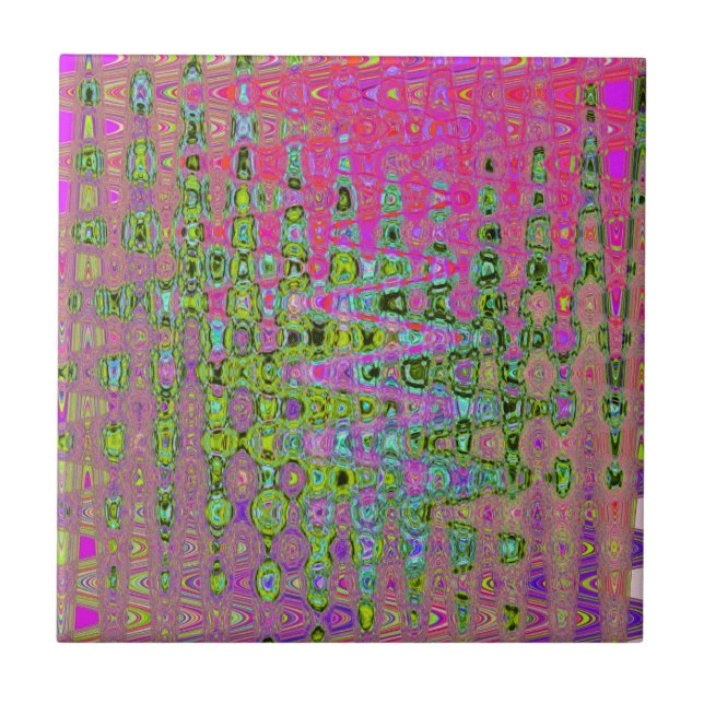 Azulejo Wavy Abstract Green and Red Retro Mosaic Zigzags (Frente)