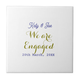 Azulejo We are Engaged purple gold name date elegant simpl