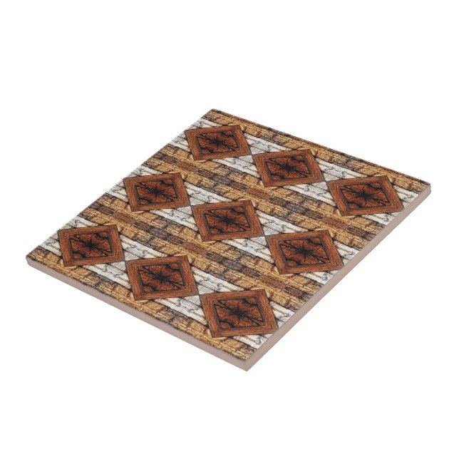 Azulejo Weathered Wood Planks Diamond Pattern Mixed Media (Lado)