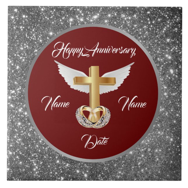 Azulejo Wedding Rings Customize Silver Cross Anniversary (Frente)