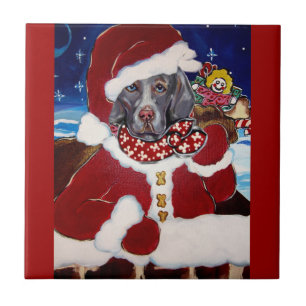 Azulejo Weimaraner Santa