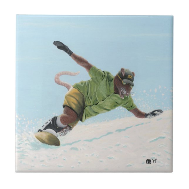Azulejo Werererat Snowboarder Fantasy Art Cerámica Tile (Frente)