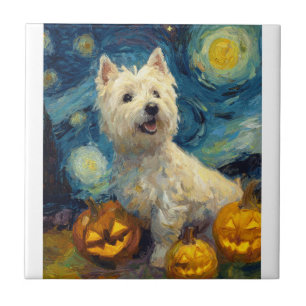 Azulejo West Highland Terrier Perro Lindo Halloween Jack O