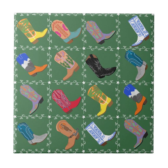 Azulejo Western Cowboy Boots Ceramic Tile Decor (Frente)