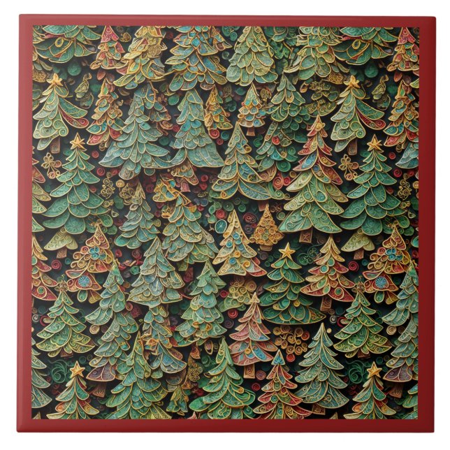 Azulejo Whimsey de los bosques de árboles de Navidad (Frente)