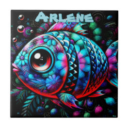 Azulejo Whimsical Big-Eyed Fish Nautical Personalized