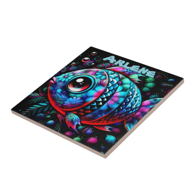 Azulejo Whimsical Big-Eyed Fish Nautical Personalized (Lado)