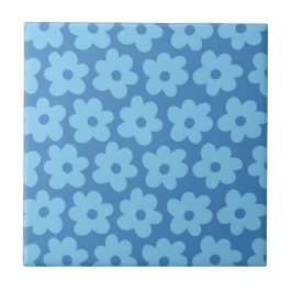 Azulejo Whimsical Blue Floral Retro, Alegre, Preppy