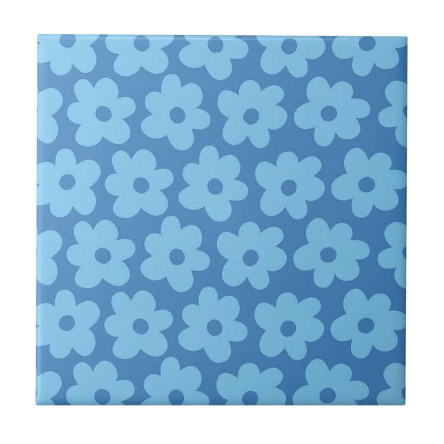 Azulejo Whimsical Blue Floral Retro, Alegre, Preppy (Frente)