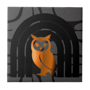 Azulejo Whimsical Boho Owl & Tropical Monstera Leaf