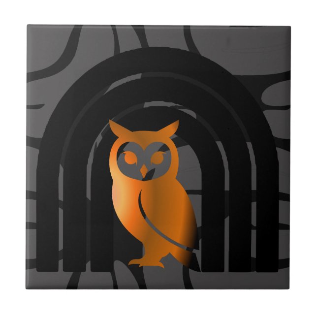 Azulejo Whimsical Boho Owl & Tropical Monstera Leaf (Frente)