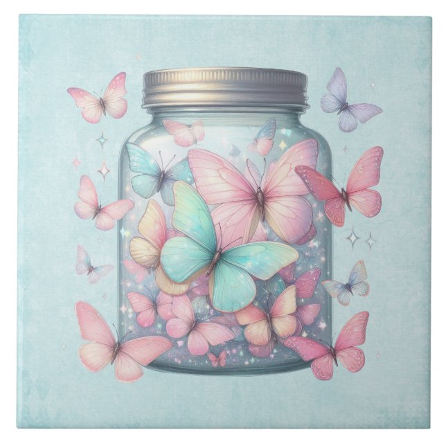 Azulejo  Whimsical Butterflies in a Jar (Frente)