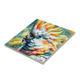 Azulejo Whimsical Cockatoo Ave Amarillo Poppies Floral