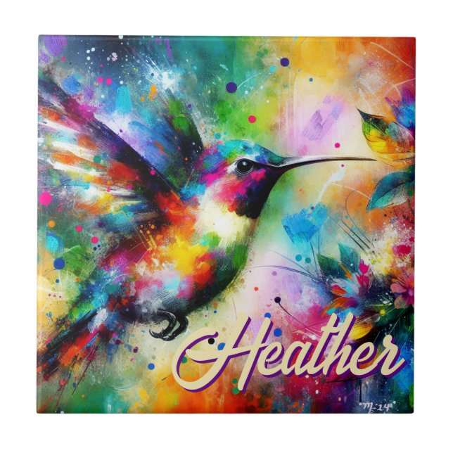 Azulejo Whimsical Colorous Hummingbird Bird Personalizado (Frente)