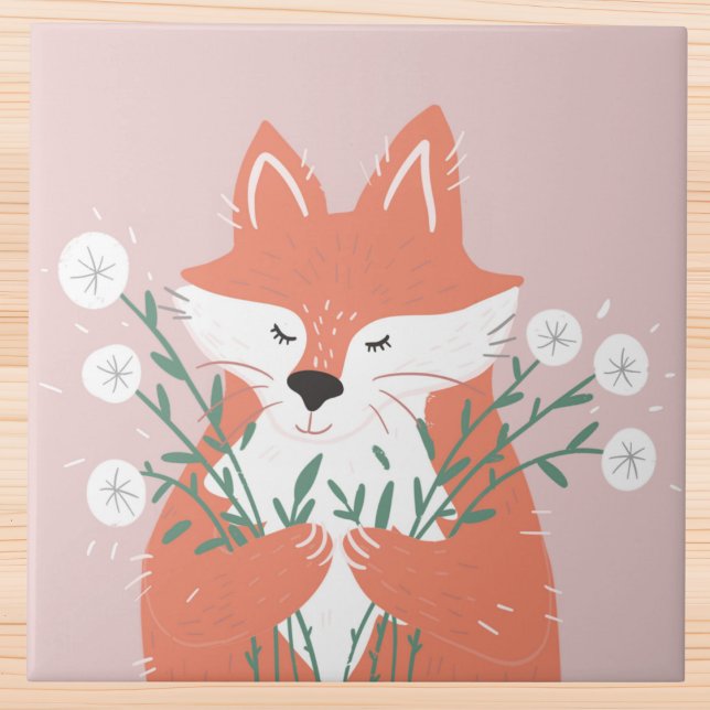 Azulejo Whimsical Coral Fox con Dandelions (Subido por el creador)