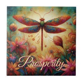 Azulejo Whimsical Dragonfly Floral Resumen de la Prosperid